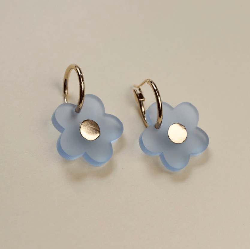 Flower Hoops with Brass Inlay - Light Blue