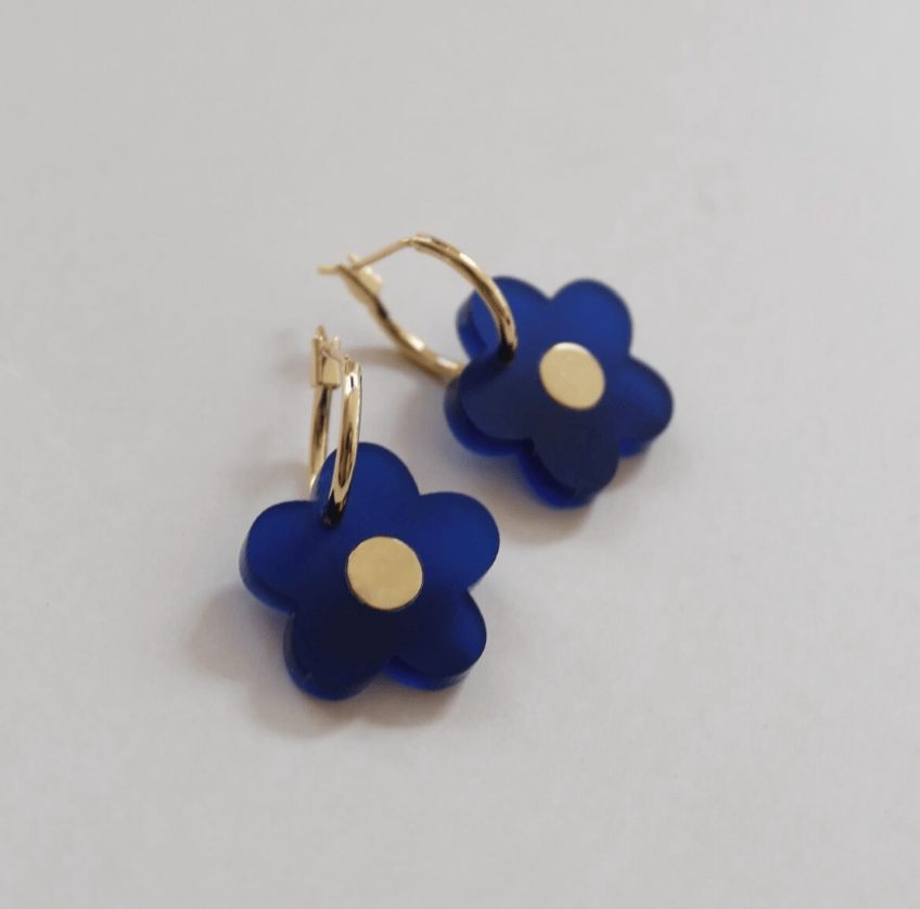 Flower Hoops with Brass Inlay - Blue