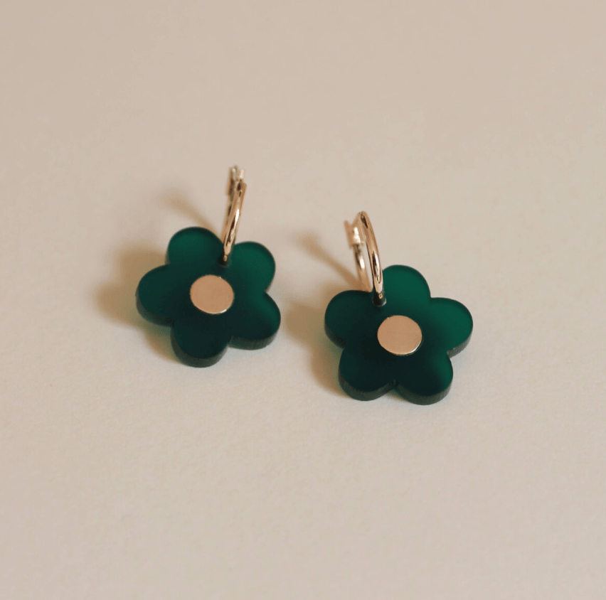 Flower Hoops with Brass Inlay - Green