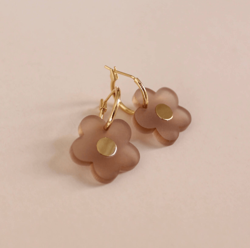 Flower Hoops with Brass Inlay - Nude