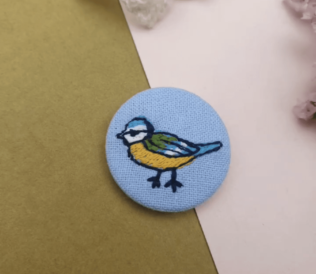 Blue Tit Embroidered pin badge