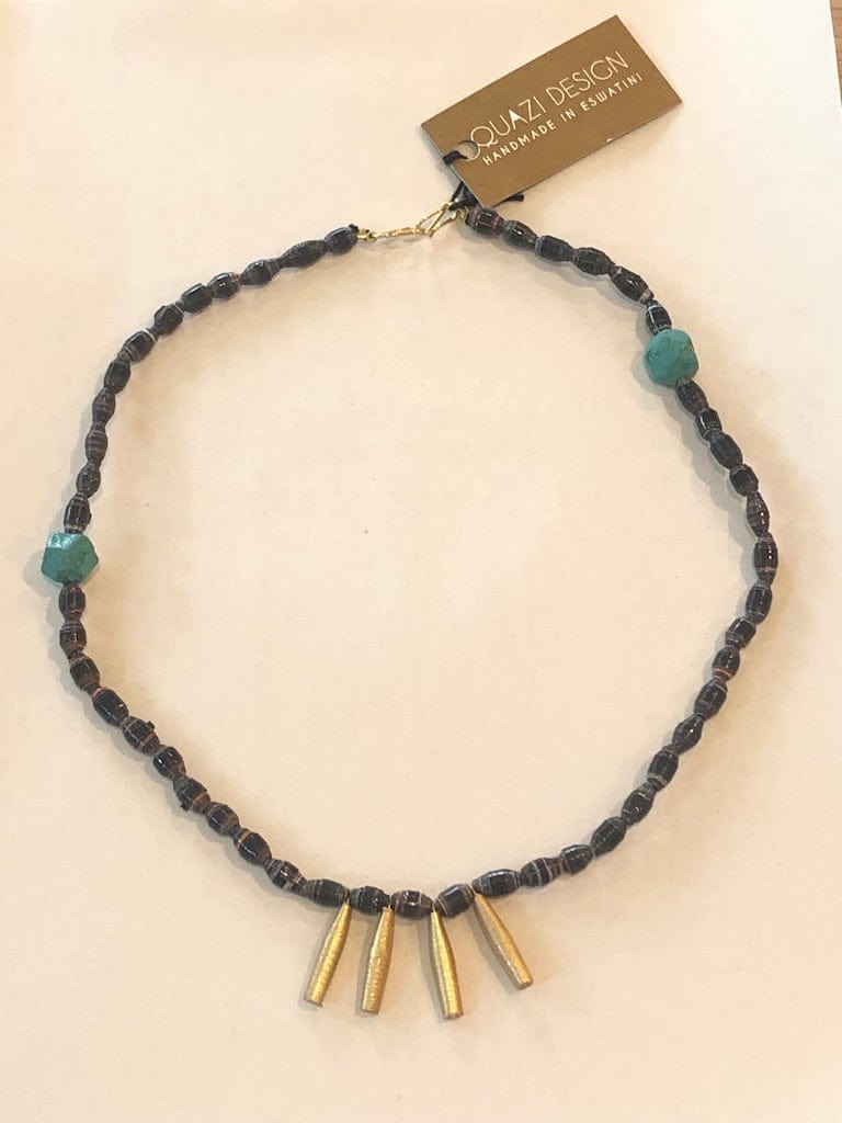 Roja black, turquoise and gold paper necklace