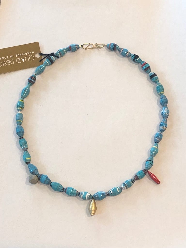 Raraa turquoise and gold paper necklace