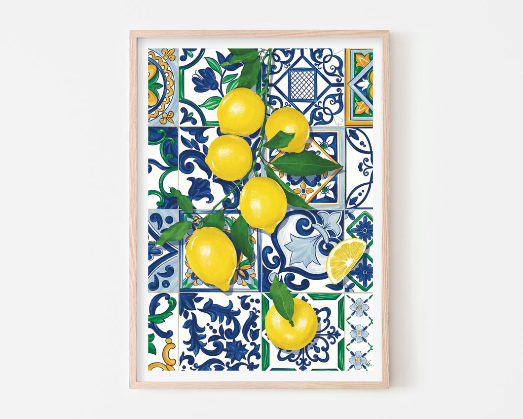 Lemons over Tiles Digital Print