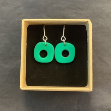 Load image into Gallery viewer, Soft Square Earrings Green &amp; Red w/ Hole
