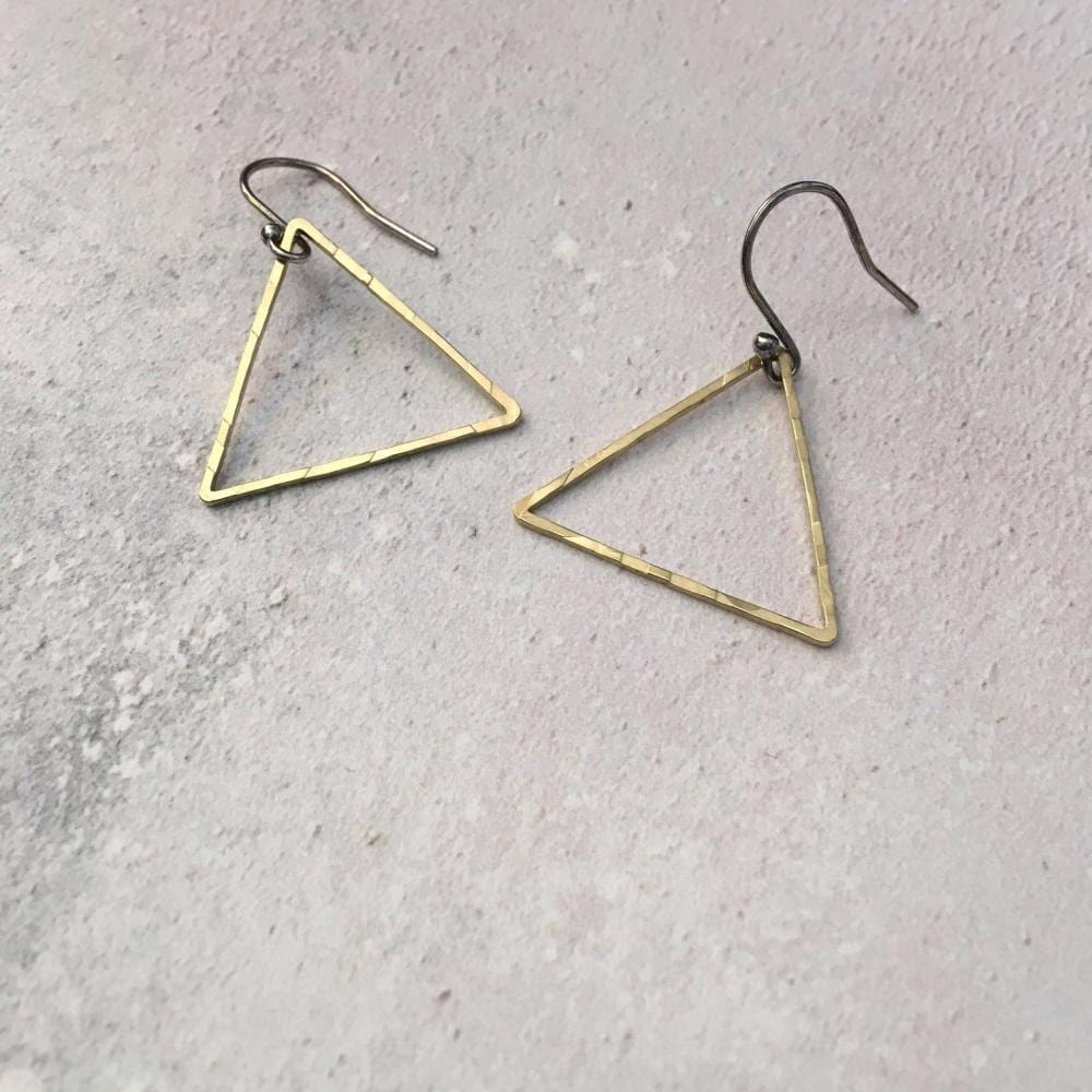 Medium Brass Triangle Earrings
