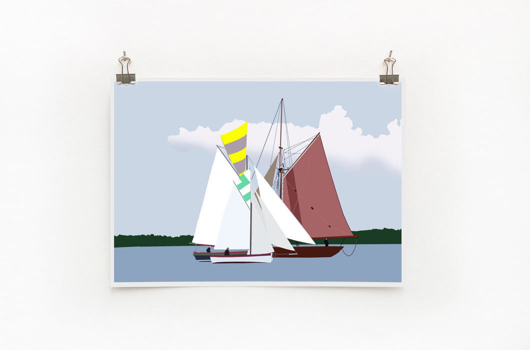 Three Sailing Boats A4 Print