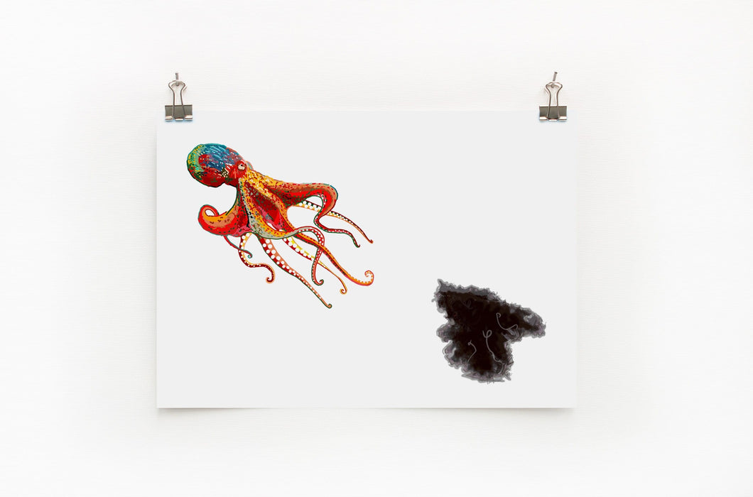Octopus squirting Ink A4 Print
