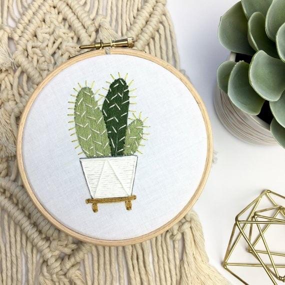 Cactus in a pot Embroidery Hoop