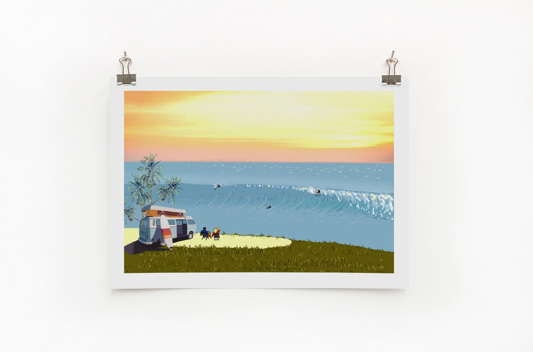 Surf and VW camper van A4 Print
