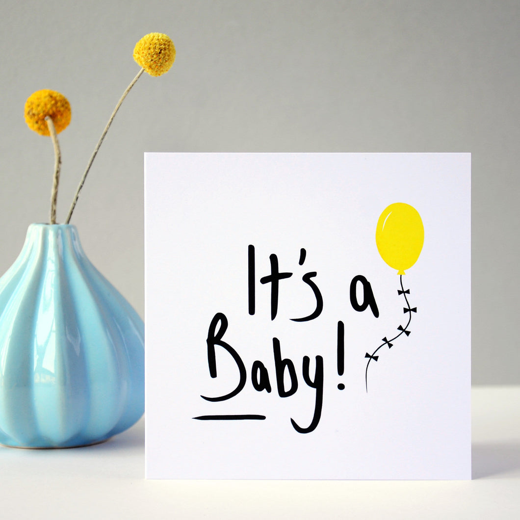 It's a baby! Yellow Balloon Greetings Card
