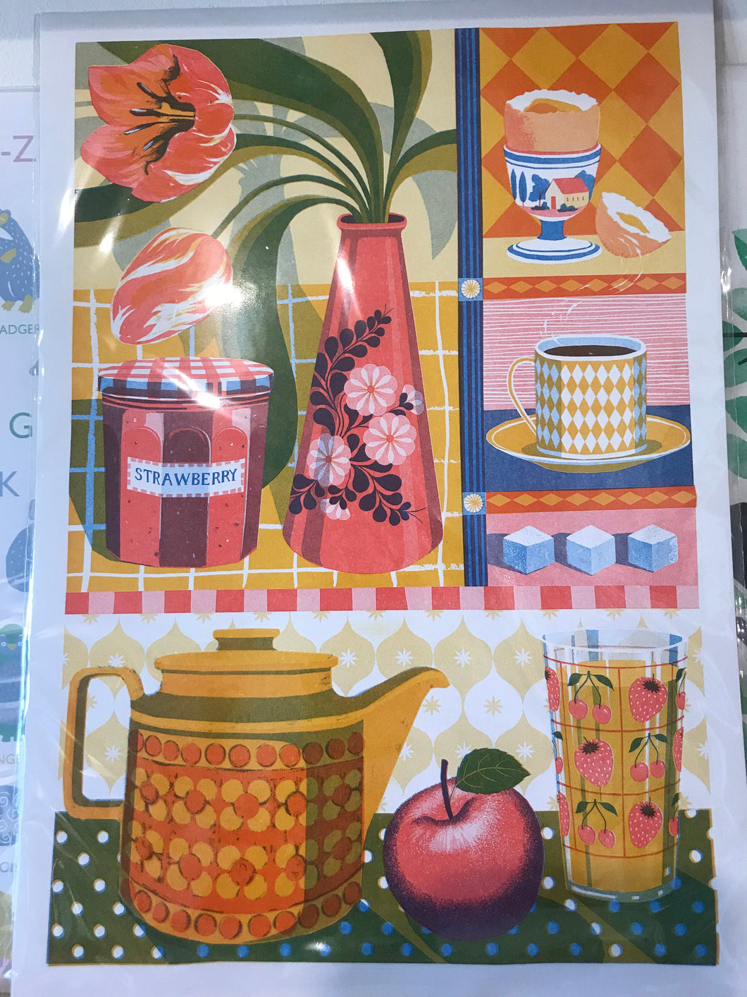 Teapot and Tulip Risograph Print- A3