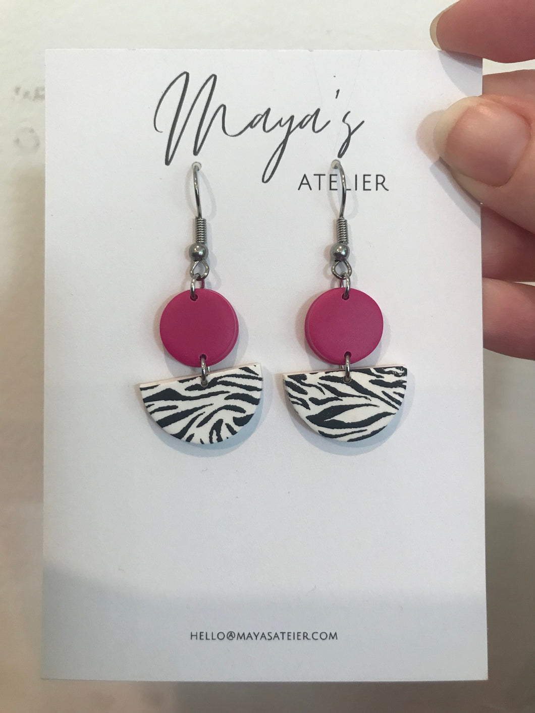 Julie: Zebra and hot pink earrings