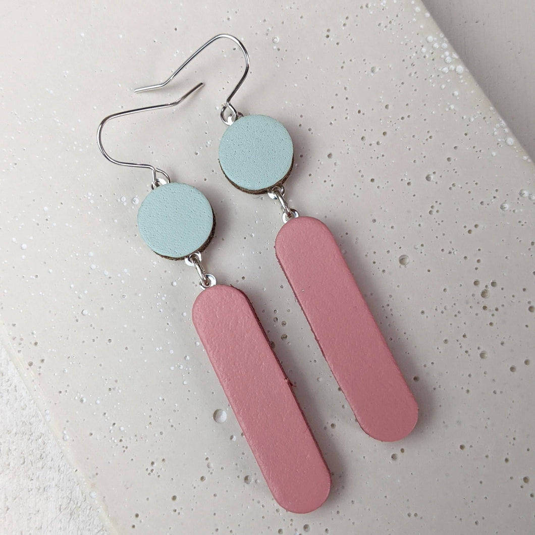 Long Block Earrings - mint and pale pink