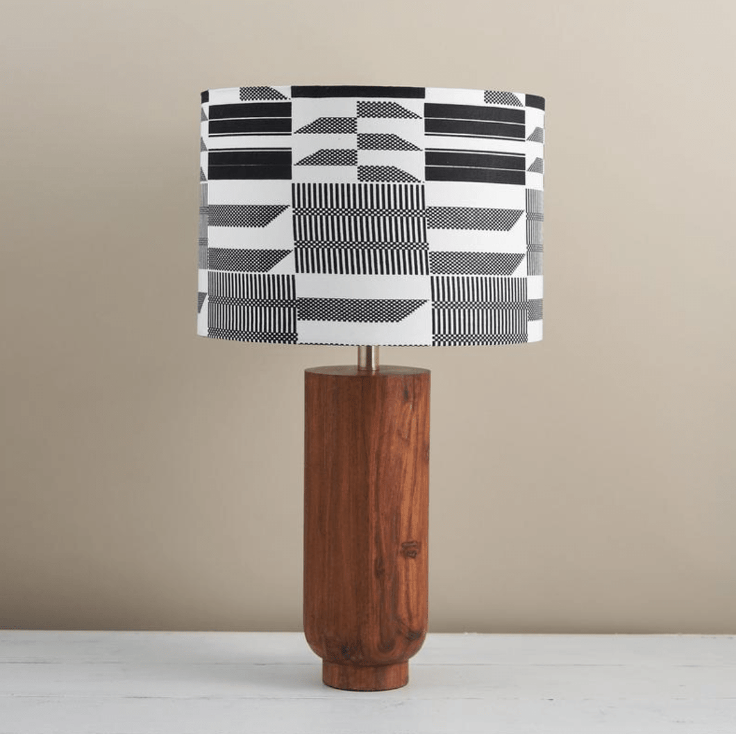 African Wax Print Lampshade - Block black & white kente