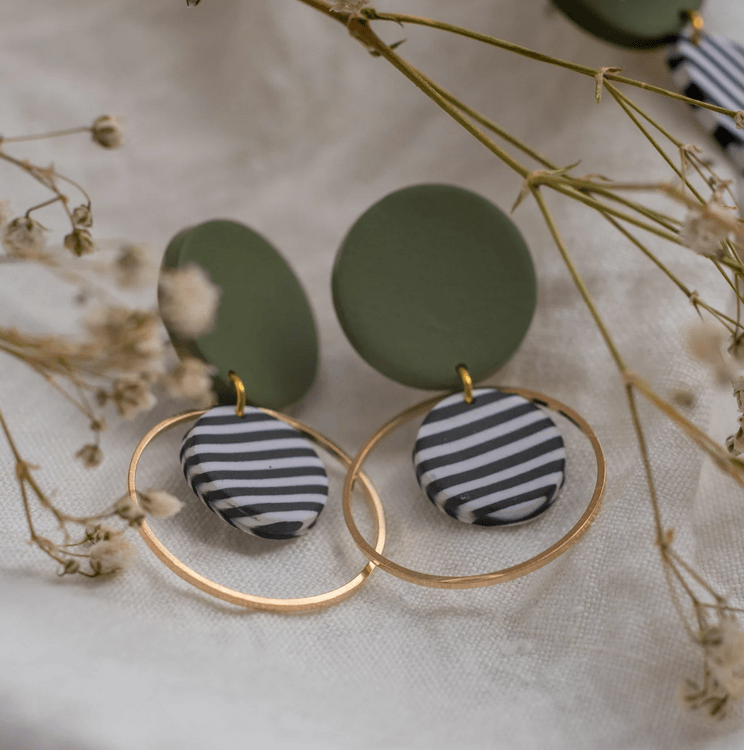 ANGELA: Green and stripe Earrings