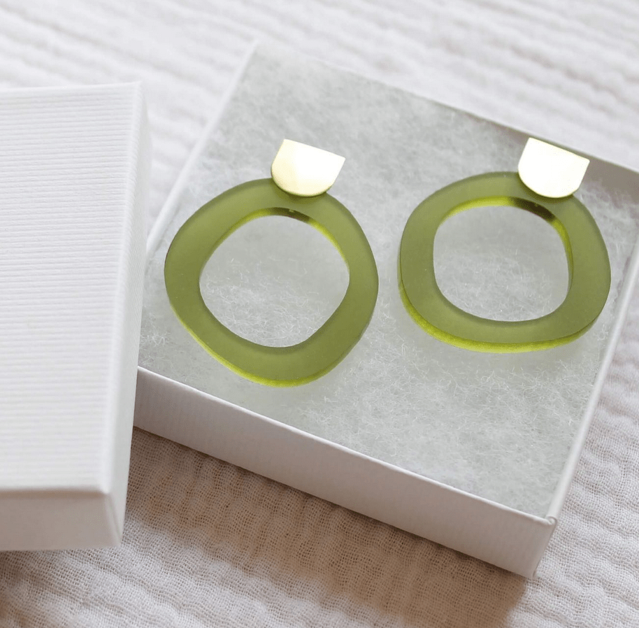 Statement Pebble Stud Earrings - Pale Green