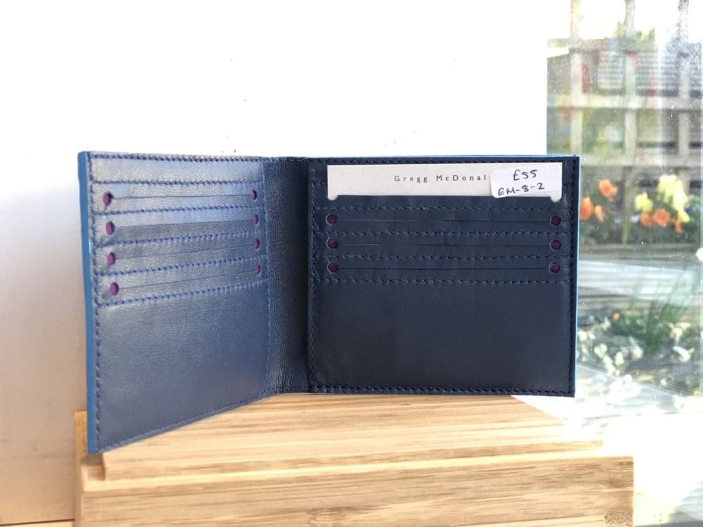 Blue Kidskin / purple and blue lining 8 Card wallet