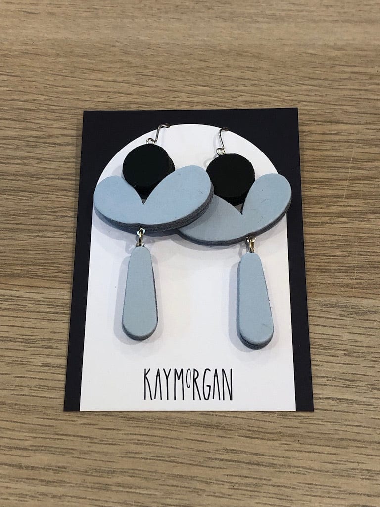 Large Flower Earrings - Grey & Black