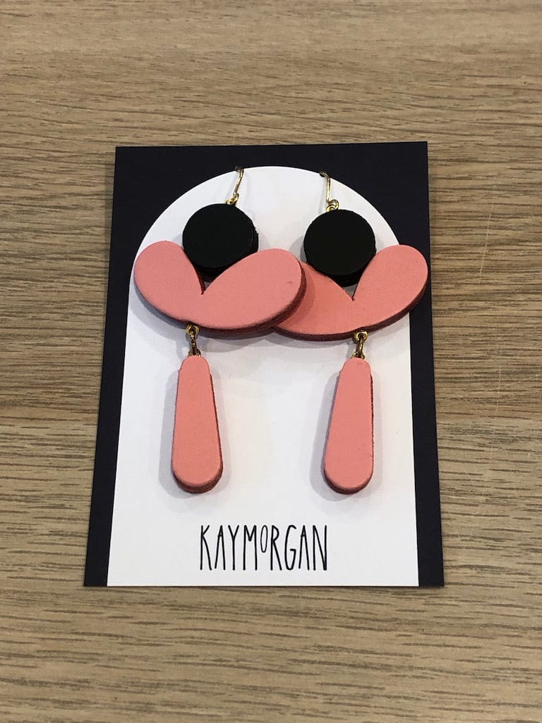 Large Flower Earrings - Pink & Black