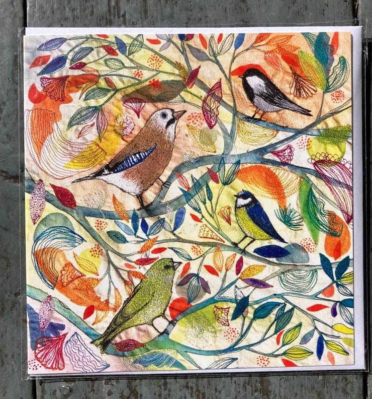 Four birds in trees Card