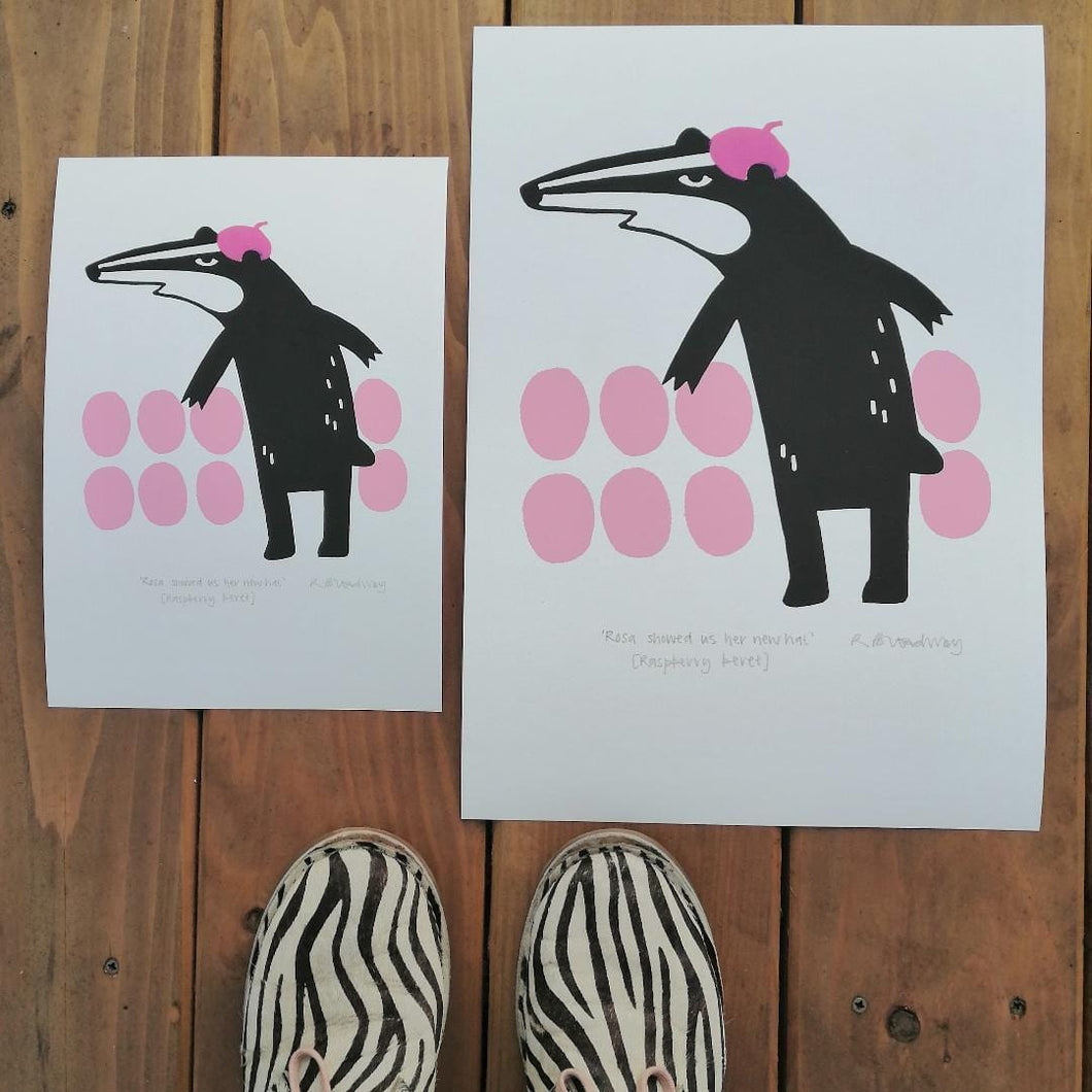Raspberry Beret Badger Print - A4 & A3