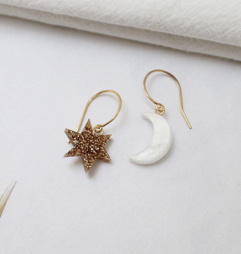 Mix & Match Moon and Star Earrings - Pearl